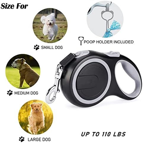 ANIWHISPER Retractable Dog Leash Poop Bag Holder, 16ft Tangle Free Anti-bite Nylon Tape for Small to Large Dogs,Heavy Duty Pet Walking with Anti-Slip Handle, One Button Lock & Release