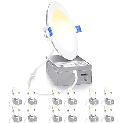 Ensenior 12 Pack 4 Inch LED Recessed Light, Dimmable, 2700K-5000K 5CCT, 750LM High Brightness, 9W 120V, 3 Pin, ERL-9X-ETL, Damp Rated, Ultra-Thin Canless Wafer Ceiling Light - ETL & FCC & IC
