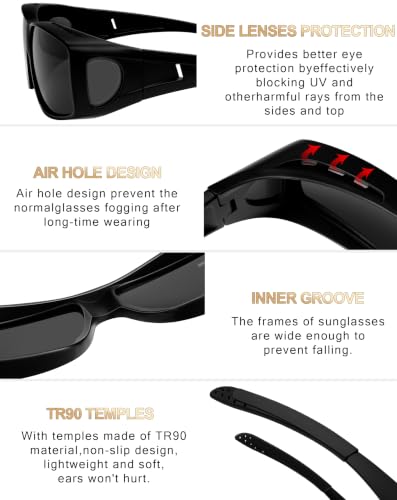 Image of KANASTAL Over Glasses Sunglasses for Men Women Fit Over Glasses Sunglasses Polarized UV400 Fashion Wrap Around Shades