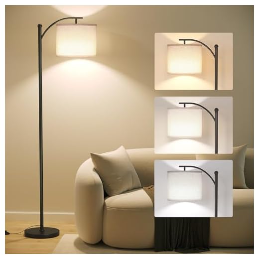 SUNMORY Arc Floor Lamp,Modern Floor Lamp with 3 Color Temperatures Bulb,Metal Standing Lamps with Adjustable Hanging Lampshade,Tall Floor Lamps for Living Room (Black)