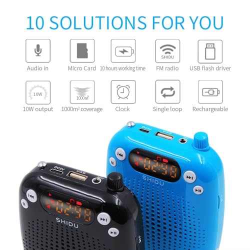 Image of Juarez 10W Voice Amplifier with Wired Microphone, Bluetooth 6.0 Portable PA Speaker, FM Radio, USB /TF Playback, LED Display, Type-C Rechargeable for Teaching & Training, Classroom, Speech, Tour Guide
