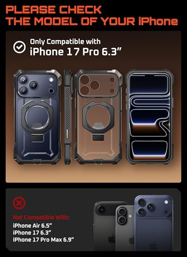 Image of SUPCASE for iPhone 17 Pro Case with Stand & Camera Control Button, Black | Compatible with MagSafe, Military-Grade Drop Protection, Anti-Slip Grip, Heavy Duty Magnetic Phone Case, Unicorn Beetle Grip