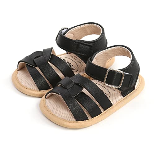 RVROVIC Baby Boys Girls Sandals Premium Soft Anti-Slip Rubber Sole Infant Summer Outdoor Shoes Toddler First Walkers(6-12 Months,5-Black)