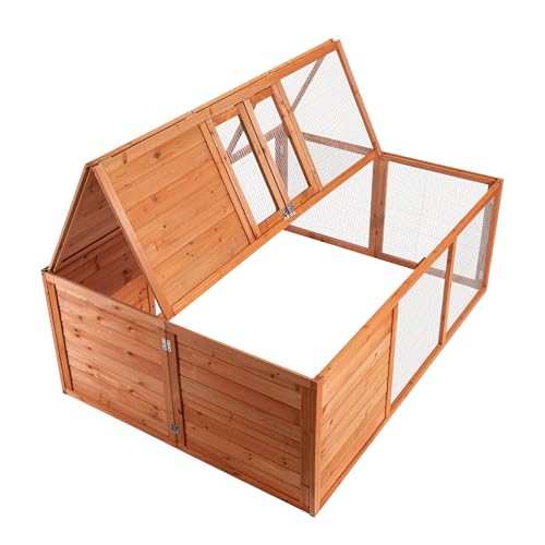 Wiltec Clapier Pliable – 153 x 110 x 55 cm – Bois Sapin – avec Enclos, Toit Rabattable et Grillage – Cage pour rongeurs Hamsters Souris Rats Lapinière...