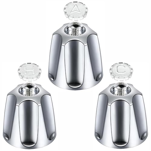 BE-TOOL Metal Shower Knob Replacement Polished Chrome Shower Handle Replacement Kit for Tub Shower Faucet Hot Cold Diverter Shower Knob Set (3PCS Silver)