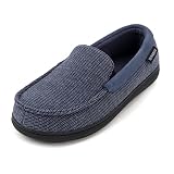 ULTRAIDEAS Chaussons Homme Pantoufles Mousse à Mémoire Confortable Doublure Peluche Laine Semelles Caoutchouc Antidérapantes pour Intérieur et Extérieur, Bleu, 44 EU
