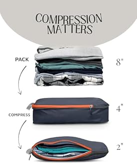 Large Packing Cubes for Travel-Extra Large Compression Packing Cube Luggage Organizers 7 Piece Set-Ultralight, Expandable/Compression Bags for Clothes by TRIPPED Travel Gear (Grey/Orange)