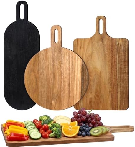 3 Pcs Charcuterie Board Set Black Oval Acacia Wood Cutting Board ...
