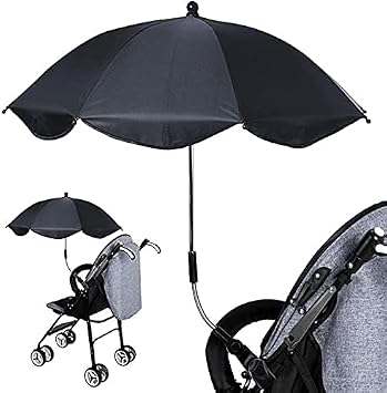 Baby Strollers Umbrella, Waterproof UV Protection Baby Pram Sun Umbrella Canopy Sun Rain Umbrella Parasol with Clip Clamp Strollers Accessories,Suitable for Beach Chairs, Baby Strollers Black