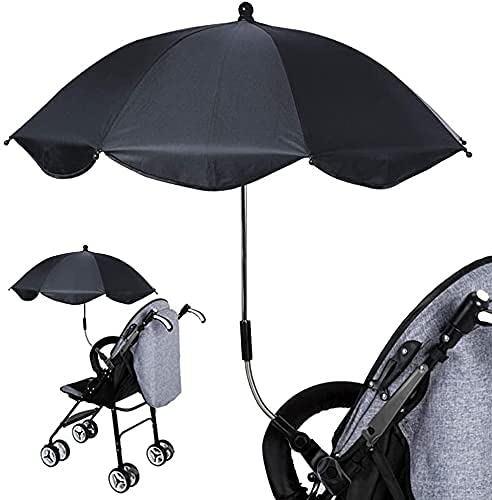 Baby Strollers Umbrella, Waterproof UV Protection Baby Pram Sun Umbrella Canopy Sun Rain Umbrella Parasol with Clip Clamp Strollers Accessoriesï¼ŒSuitable for Beach Chairs, Baby Strollers (Black)