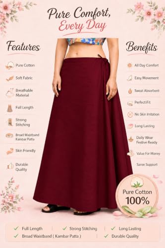 Image of CITIX Pure Cotton Petticoat for Woman Saree | Adujastable Drawstring Waist