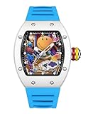 Gosasa Men’s Fashion Colorful Smiley Face Watch – Trendy Creative Big Face Tonneau Men Wristwatch with Silicone Strap, Unique Cool Luminous Design Gift Watch (Blue)