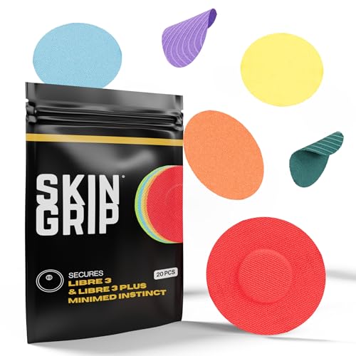 Skin Grip Freestyle Libre 3 Sensor Covers-Waterproof & Sweatproof Adhesive Patches for 10-15 Days (Not for Libre2), Pre-Cut CGM Sensors Cover, Compatible with Instinct Sensors- 20 Pack, Rainbow Pack