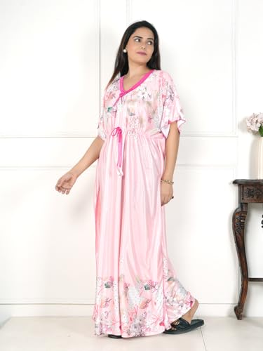 Image of Women's Printed Satin Blend Kaftan Nighty /Nightgown /Nightwear /Maxi WSR-185