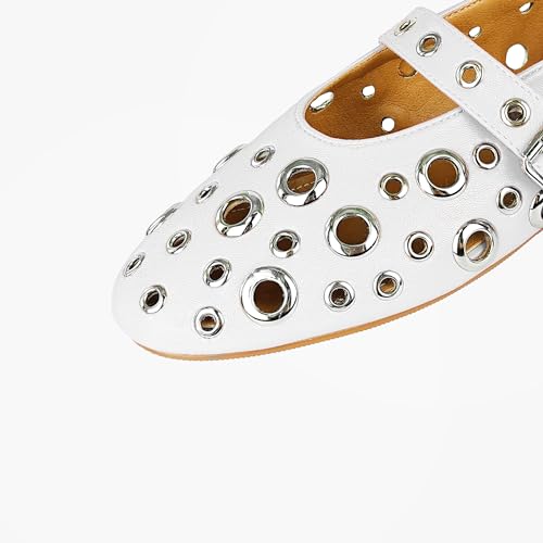 Image of Fashion Buckle Ballet Flats Women's Delicate Metal Buckle with Rivet Holes Mary Jane Comfort Flats