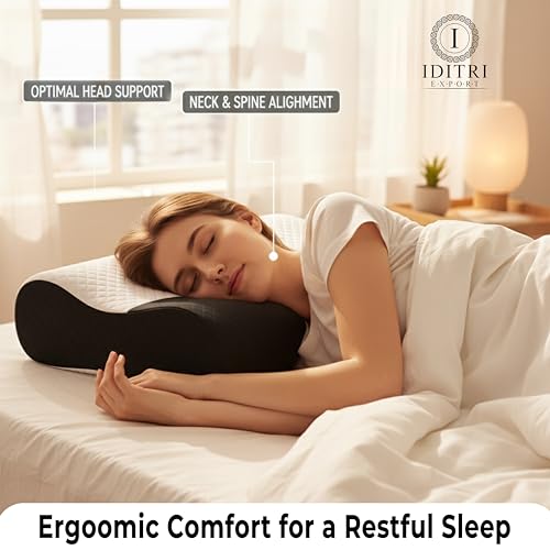 Image of Contour Neck Support Pillow, Memory Foam Cervical, 220 GSM Jacquard, 48 x 30 cm, Black & White, Ergonomic Orthopedic Sleeping Bedding, Breathable Foam Cushion for Back and Side Sleepers