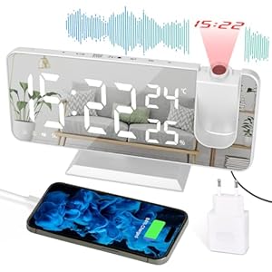 Evilto 180° Projektionswecker Digitaluhr Weiß