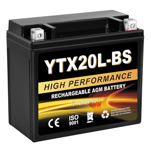 Daakmax YTX20L-BS 12V 20Ah AGM Sealed Motorcycle Battery Maintenance-Free Compatible with ATV UTV Snowmobile Honda Gold Wing GL1800 TRX680 VTX1800