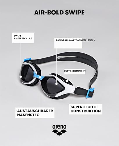 ARENA Air-Bold Swipe Unisex-Schwimmbrille für Erwachsene, Taucherbrille mit Breiten Gläsern, Swipe Anti-Beschlag-Technologie, UV-Schutz… – Ansicht 2