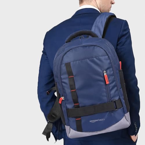 amazon basics Adventure 5 Compartment Laptop Backpack | 15.6 inches | Spacious Storage | Versatile Side Pocket | Ideal for Office College School Travel,Blue