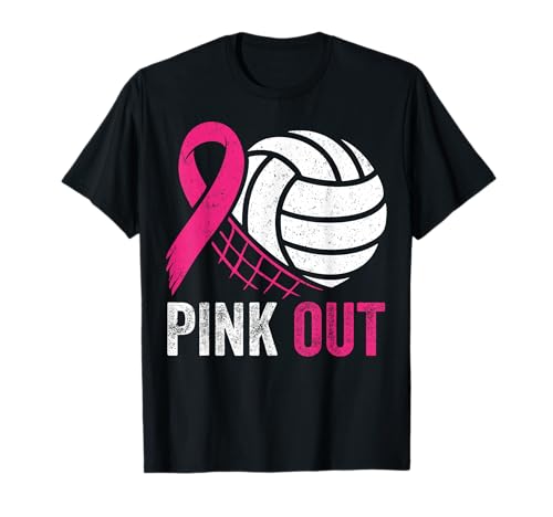 Pink Out Volleyball Breast Cancer Awareness Pink Ribbon T-Shirt