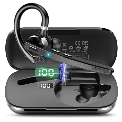Bluetooth Headset V5.3, Wireless Freisprech Telefon mit CVC 8.0/ENC Dual Mic, APTX, Mute Zwei-Geräte-Verbindung Headset Handy, 90 Std Spielzeit Bluetooth Ohrhörer mit Ladebox für Geschäft/Trucker Grau