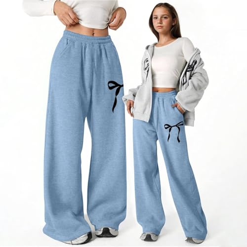 Girls Sweatpants Joggers Sweat Pants Bowknot Graphic Print with Pockets High Waisted Athletic Pants2