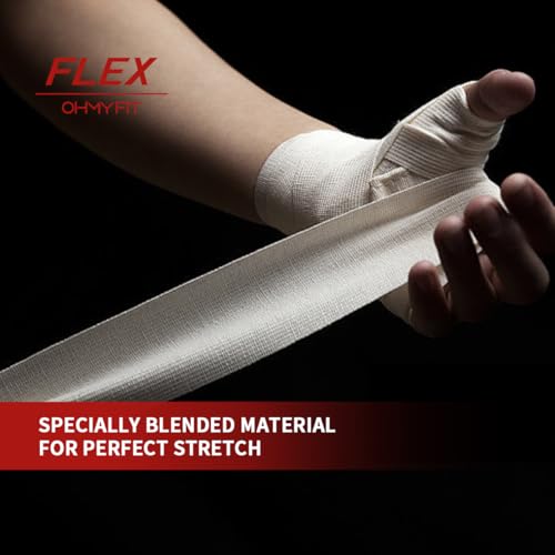 OHMY FIT Flex Boxing Hand Wraps - 236 Inch/6M Extra Long for Premium Protection and Ultimate Performance (White)