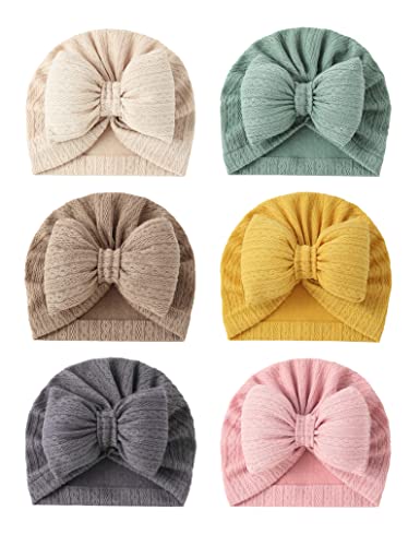 Image of ZURLEFY 6 PCS Stretchy Baby Turban Hats, Baby Hat with Bows for Girls, Baby Boys Caps, Toddler, Newborn, Infant Hat Unisex