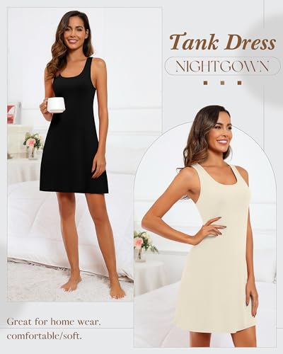 Image of 3 Pcs Women Sleepwear Sleeveless Tank Nightgown Women Racerback Sleep Dress Tank Sleepwear Chemise Nightdress(Small,Black,brown,cream White)