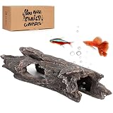 TRUVIC Fish Tank Decorations - Aquarium Cave Decor, Resin Hollow Tree Trunk Reptile Hide & Betta Log Hideout for 20 Gallon Tank, Fish...
