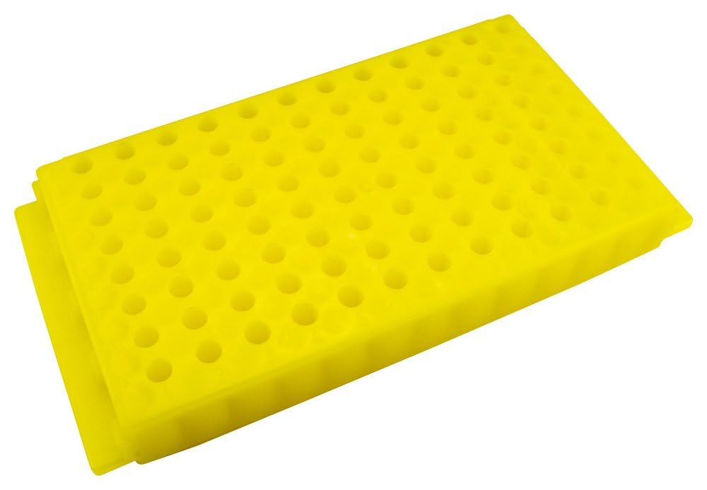 Caplugs Evergreen 240-6388-Y30 RMCT Series Microcentrifuge Tube Rack, 96 Places, Reversible, Polypropylene, Sample Handling, Storage, Testing, Laboratory, Yellow (2406388Y30E1)