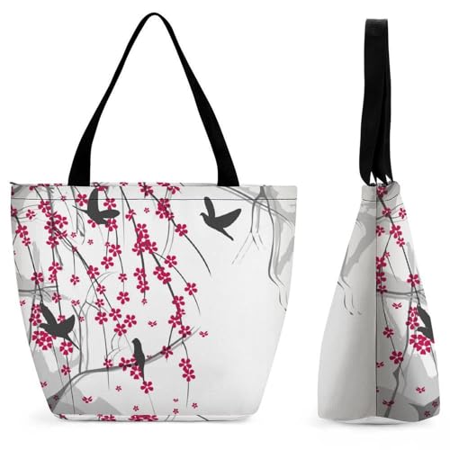 Sac à main pour femme oiseaux et fleurs rétro grand cabas de shopping et voyage