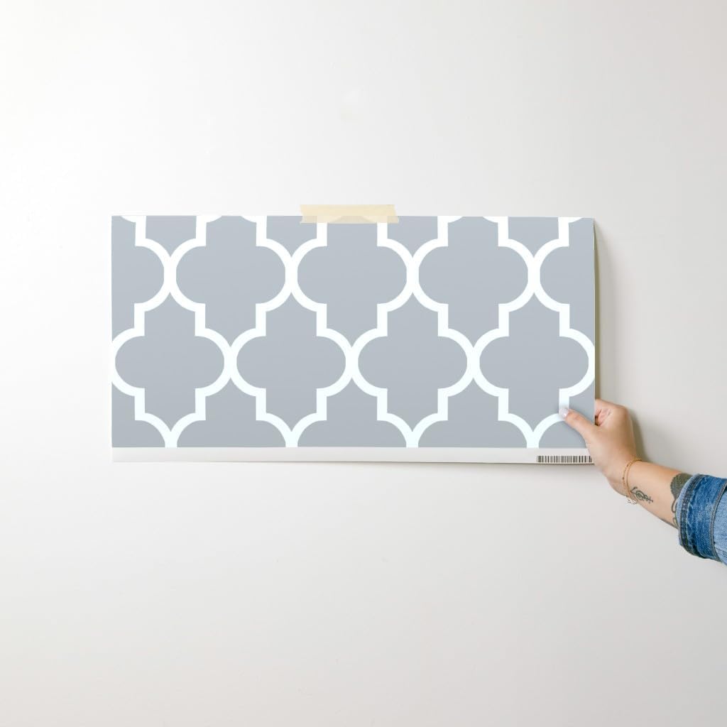 Removable Wallpaper Swatch - Moroccan Lattice Trellis Ogee Classic Gray Quatrefoil Willow Custom Pre-Pasted Wallpaper by Spoonflower