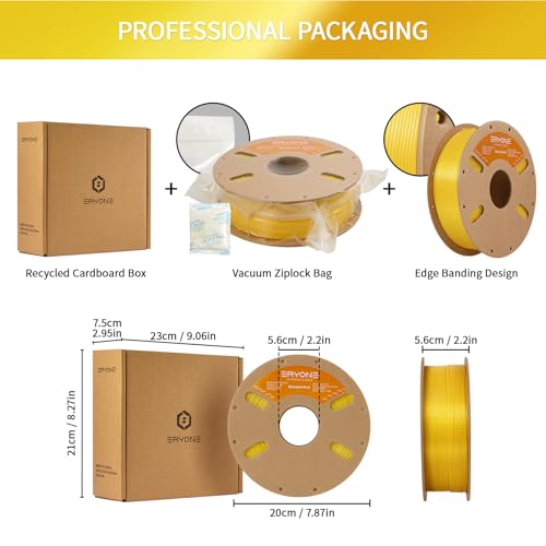Image of ERYONE PLA Filament 3D Printer PLA Filament 1.75mm + /- 0.03mm, PLA Filament 1KG Cardboard Spool(2.2LBS), Yellow