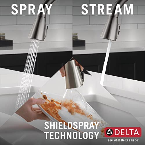 Delta Lenta Brushed Nickel Kitchen Faucet with Pull Down Sprayer, Modern Single Hole Kitchen Sink Faucet, Single Handle, SpotShield Stainless 19802Z-SP-DST - Image 8