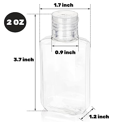60 Pack Plastic Refillable Flip-Top Bottles, 2 OZ Clear Empty Travel Hand Sanitizer with Flip Cap, Portable Small Liquid Squeeze Container for Shampoo, Lotions, Liquid Body Soap, Creams2