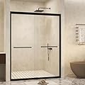 44"-48" W x 72" H Semi-Frameless Double Sliding Shower Door, 1/4-Inch (6mm) Clear Tempered Glass with Explosion Proof Film, Stainless Steel Handle -Shower Enclosure for Bathroom (Matte Black)