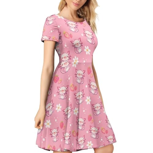 Image of AFPANQZ Womens Casual Summer Lightweight Vintage Dress Short Sleeve Midi Dress Knee-Long Luxury Formal Dress