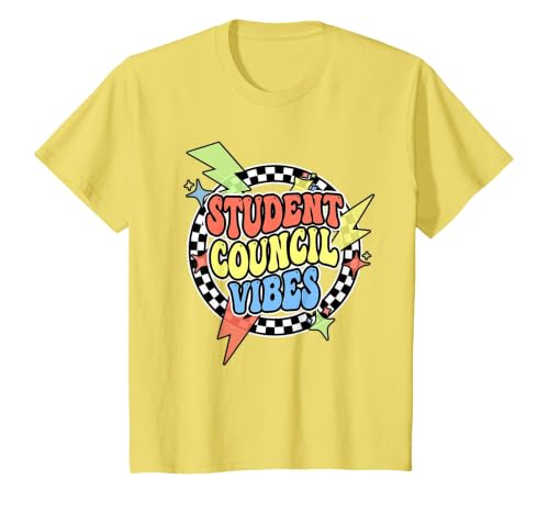 Retro Student Council Vibes Groovy School Student Council T-Shirt, Youth, Lemon Yellow, 2T