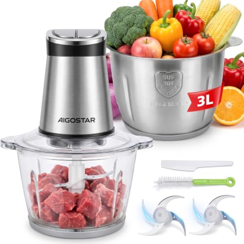 Aigostar Picadora Eléctrica con temporizador LED, 2 Recipientes (3L + 2L)