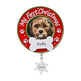 Personalized My First Christmas Dog Picture Photo Frame Tree Ornament 2021 - Fluffy Round Generic Dog Cat Heart Neutral Faith Display Memory New Family Milestone Remembrance - Free Customization