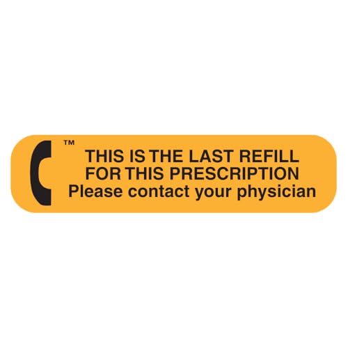 Apothecary Products Pharmacy Advisory Labels, “Last Refill” Medicine Reminders, Orange Prescription Stickers, 1000 Count