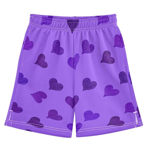 J JOYSAY Sketchy Heart Shape Purple Boys Athletic Shorts Kids Youth Casual Shotrs with Elastic Waistband Pockets