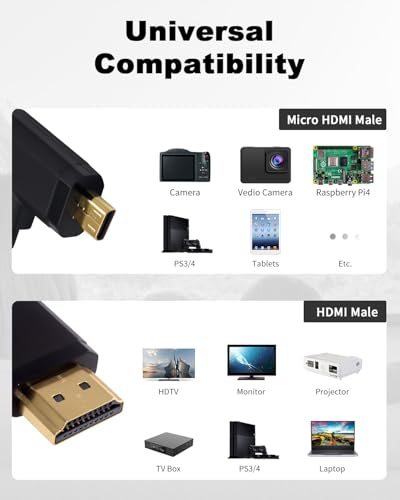 Image of Duttek 4K Micro HDMI to HDMI Coiled Cable 1Ft-4FT, Extreme Slim Left Angled 90 Degree HDMI to Micro HDMI Cable for 1080P, 4K, Ultra HD, 3D Black