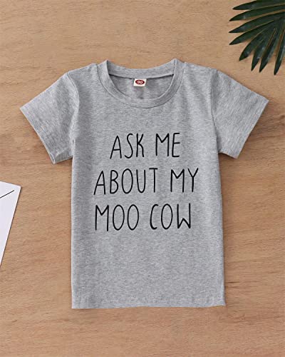 Image of MODNTOGA Baby Ask me About My moo Cow, Toddler Kids Baby Boys T-Shirt Short /Long Sleeve Tops Tees