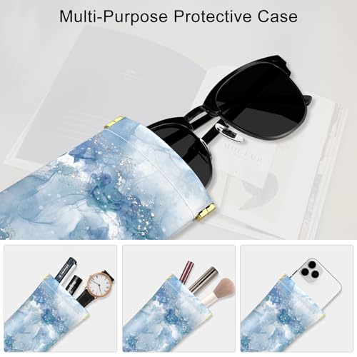 Image of 3 Pack Eyeglasses Pouch, Portable Squeeze Top Leather Sunglasses Pouch Spring Storage Glasses Case, Marble