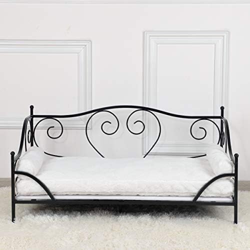 Pet Sofa Bed, Metal Frame Dog Bed Couch with Washable Plush Cushion for Medium Pet Sitting (black)