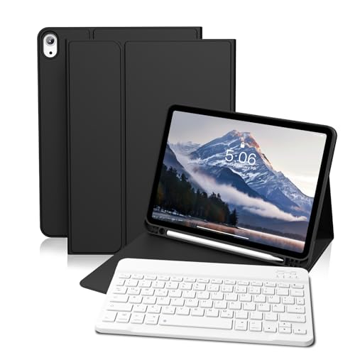 GKABXY Etui z klawiaturą do iPada (A16) 10/11 generacji, 10,9/11", (2022/2025), miękka tylna obudowa z TPU z uchwytem na długopis, magnetyczna zdejmowana klawiatura Bluetooth, układ QWERTZ, czarne