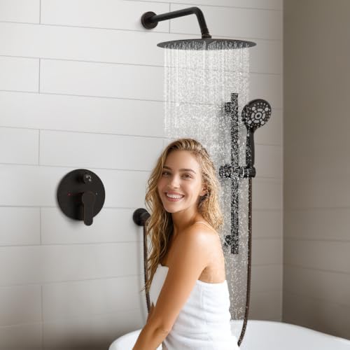 Image of SR SUN RISE 12 inch Shower Faucet Set with Shower Slide Bar,Oil Rubbed Bronze